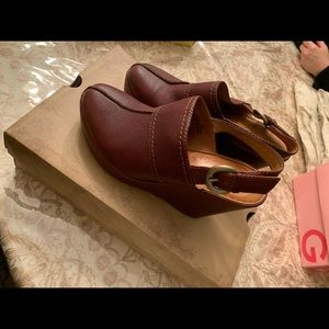 Brown leather wedges